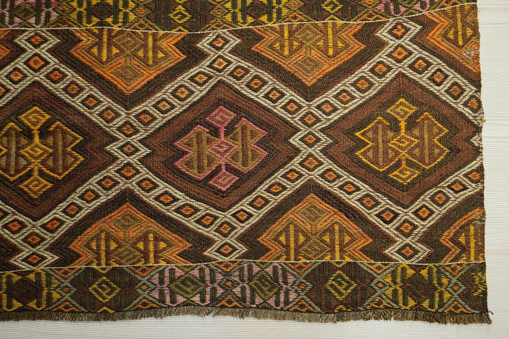 Antique Embroidered Kars Kilim: 3x5 Ft, Kurdish Village Woven Rugs For Wall Hanging Decor.