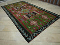Large Antique Turkish Kilim Rug: 7x12 Wool Flat Weave Red Green Rugs