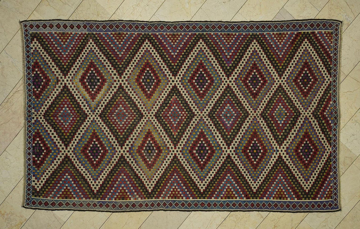Turkish Wool Kilim Rug: 6x10 Colorful Vintage  Anatolian Rugs,Home Living Decor.