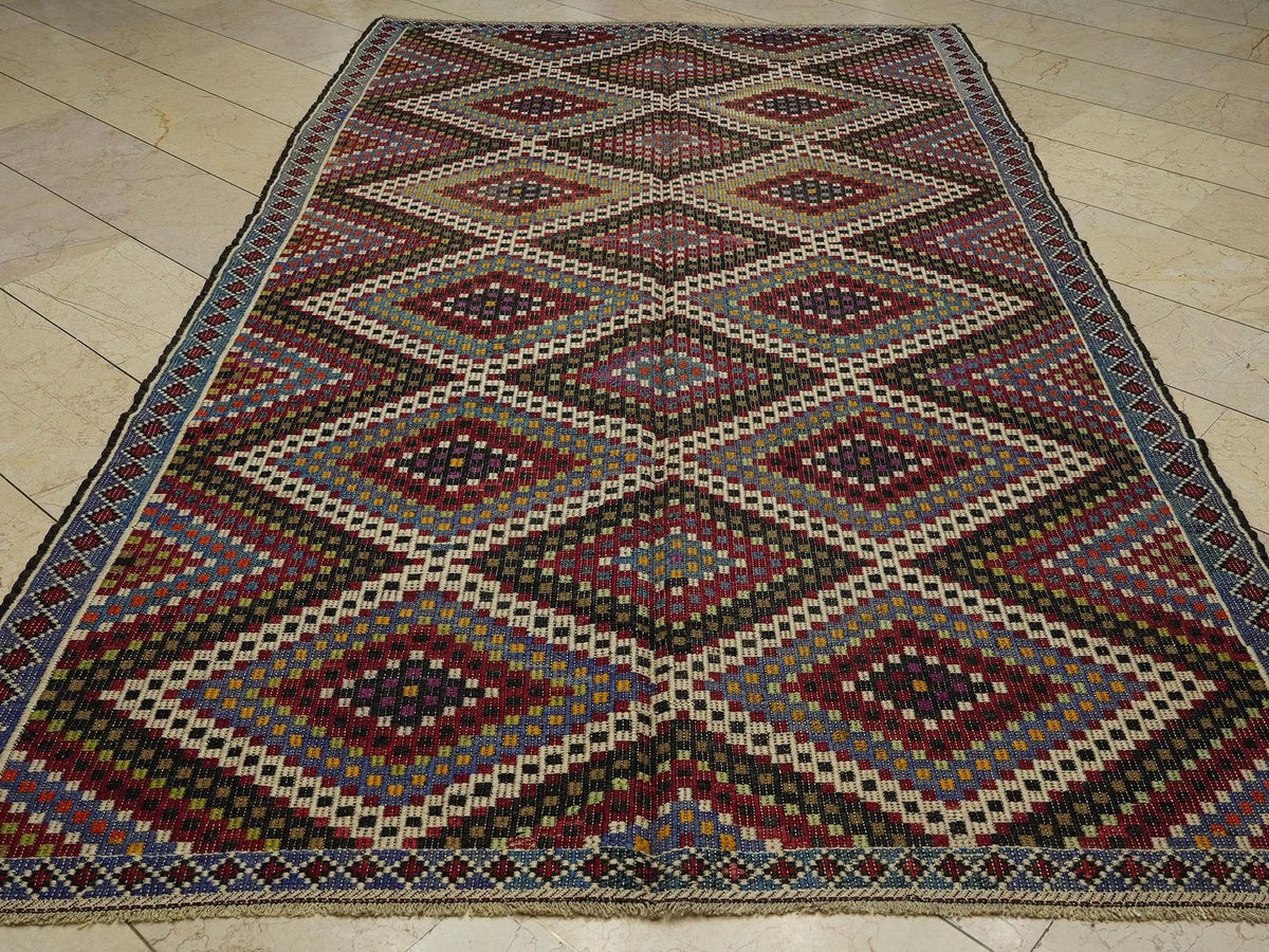 Turkish Wool Kilim Rug: 6x10 Colorful Vintage  Anatolian Rugs,Home Living Decor.
