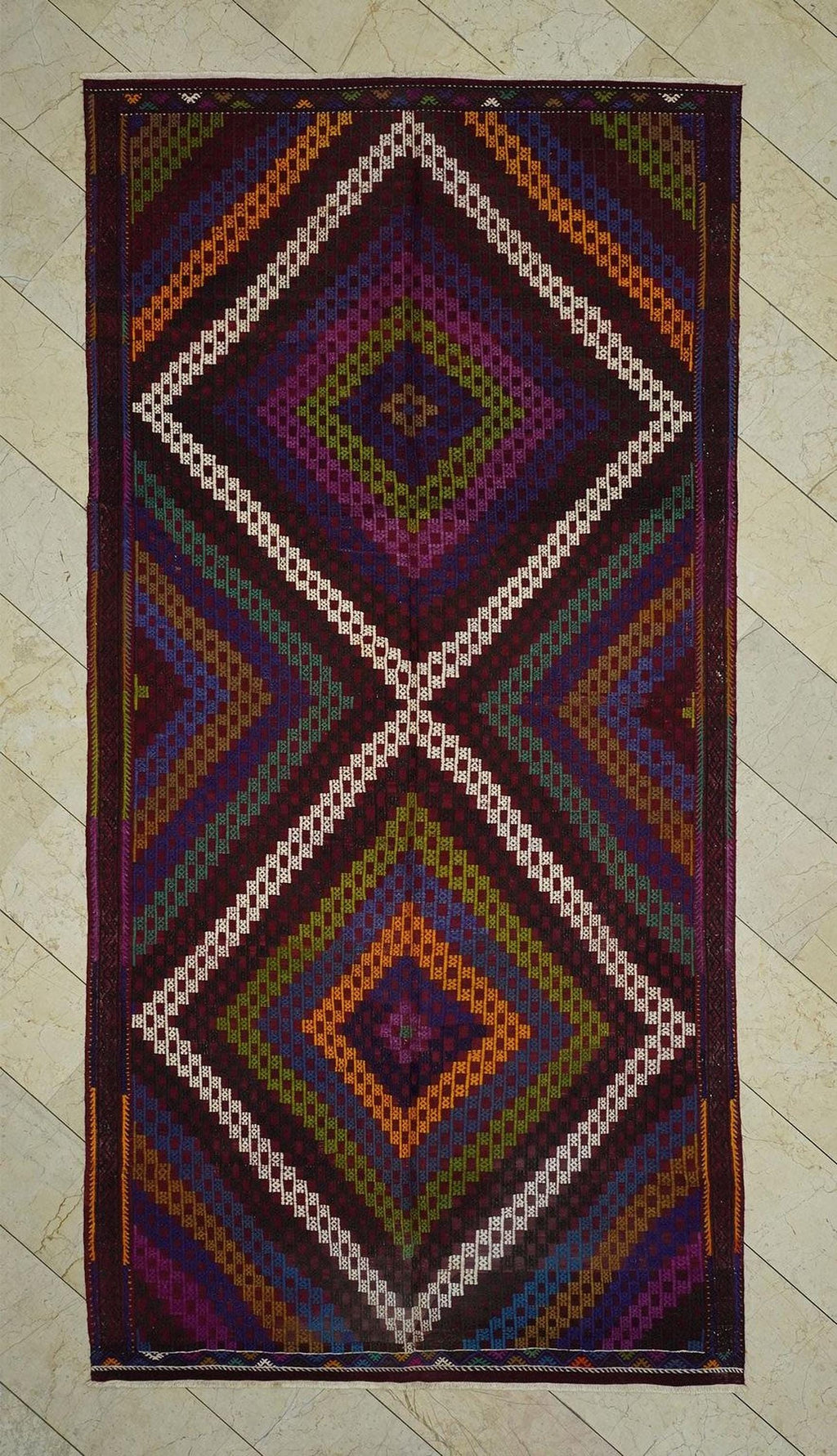 Colorful Cicim Kilim Rug: 5.5"x10.9" Handwoven Turkish Rugs