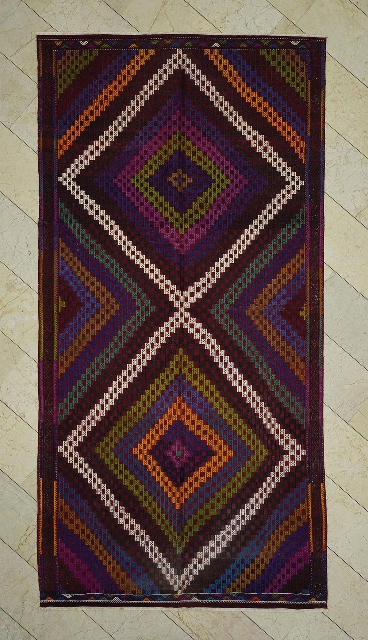 Colorful Cicim Kilim Rug: 5.5"x10.9" Handwoven Turkish Rugs