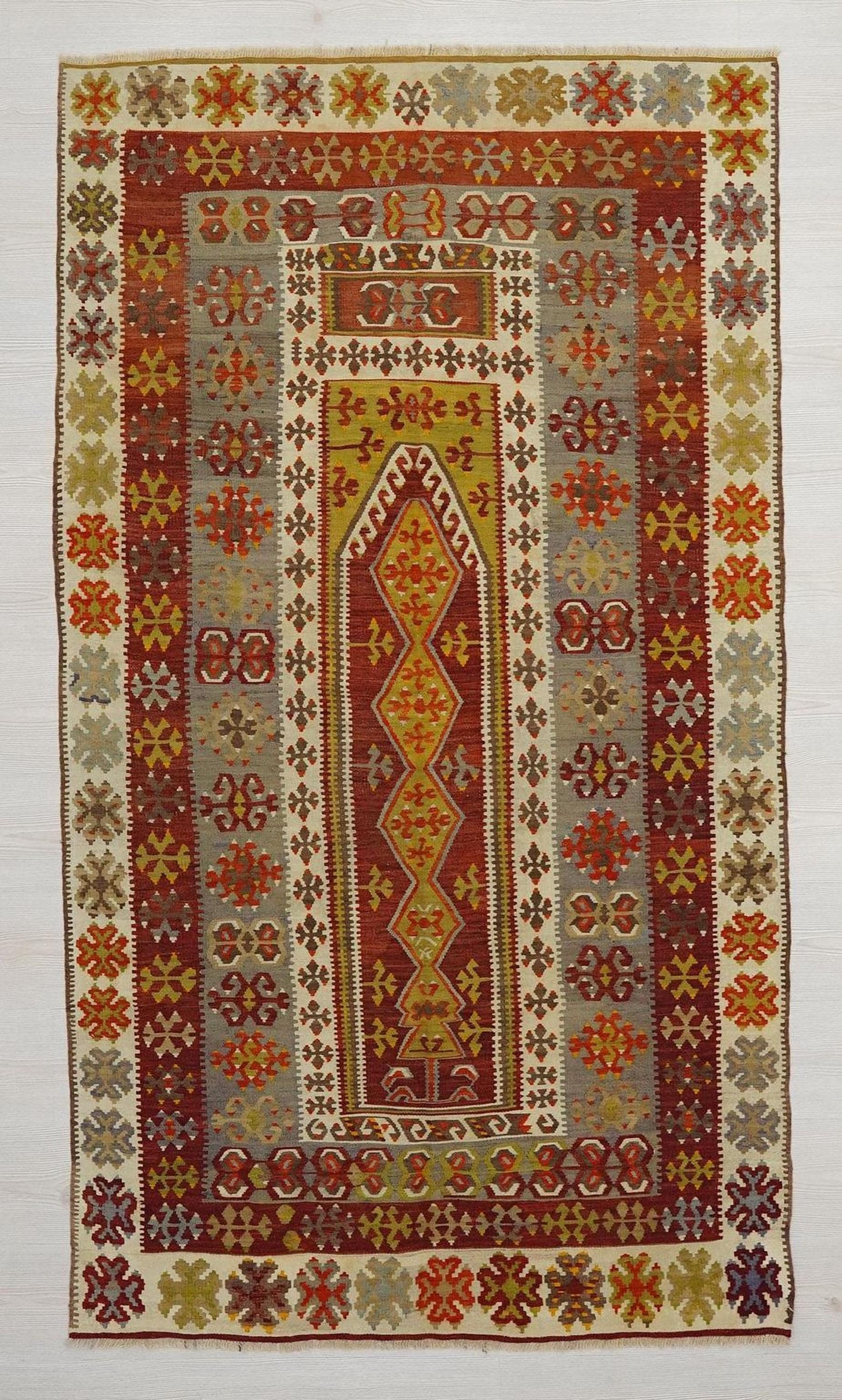 Antique Turkish Kilim Rug: 4x6 Handwoven Wool Anatolian Decor