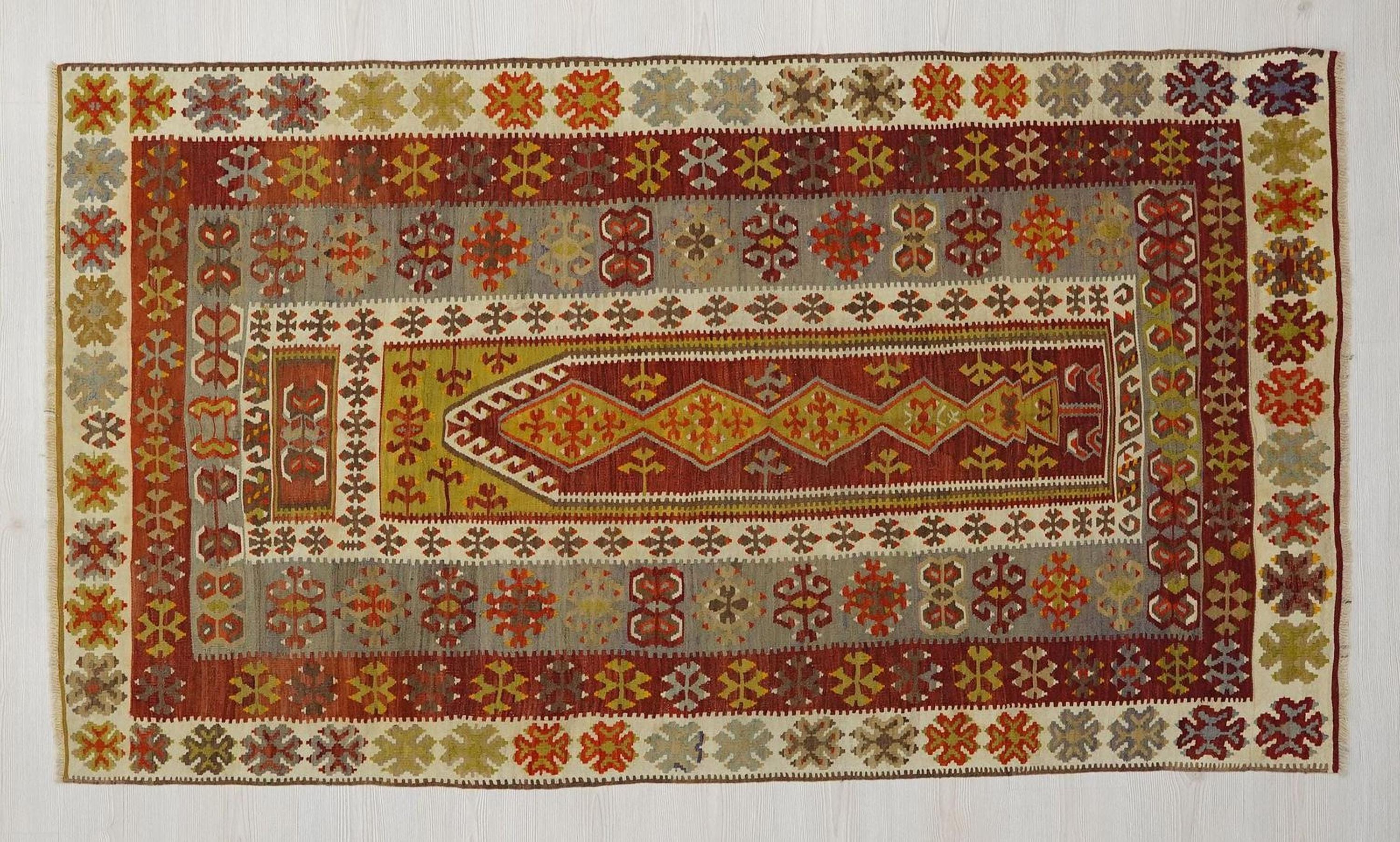 Antique Turkish Kilim Rug: 4x6 Handwoven Wool Anatolian Decor