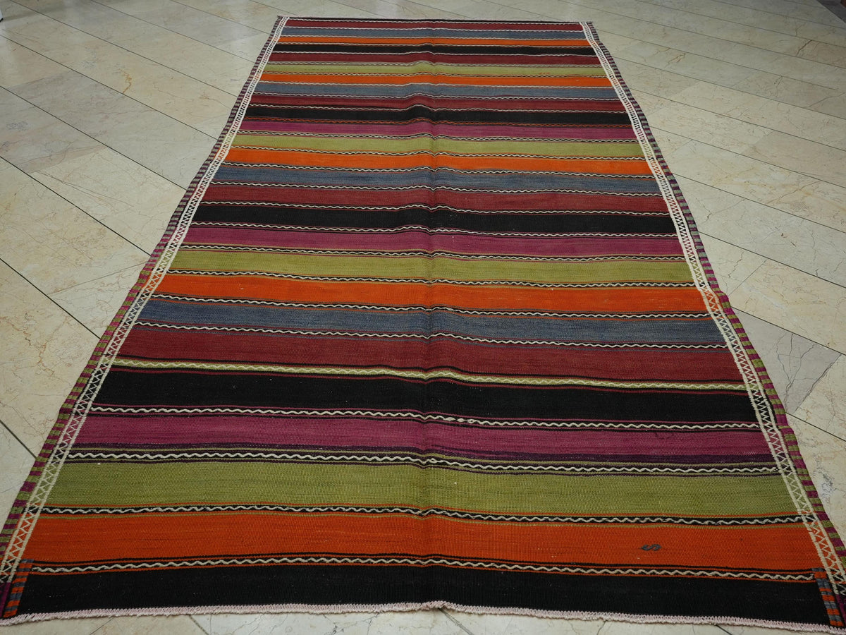 5x11 Minimalist Colorful Stripe Flat Woven Turkish Kilim Rug,Home Living Decor Rugs