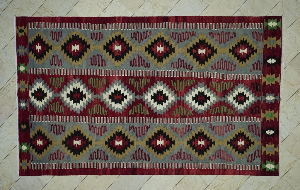 Antique Flat Woven Kilim Rug: 6.6"x10.9' Ft, Home Living Decor Rugs