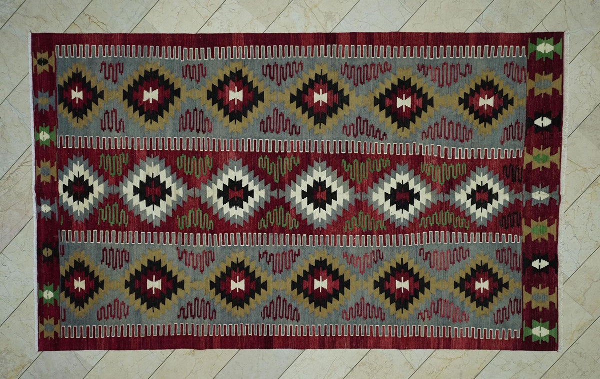 Antique Flat Woven Kilim Rug: 6.6"x10.9' Ft, Home Living Decor Rugs