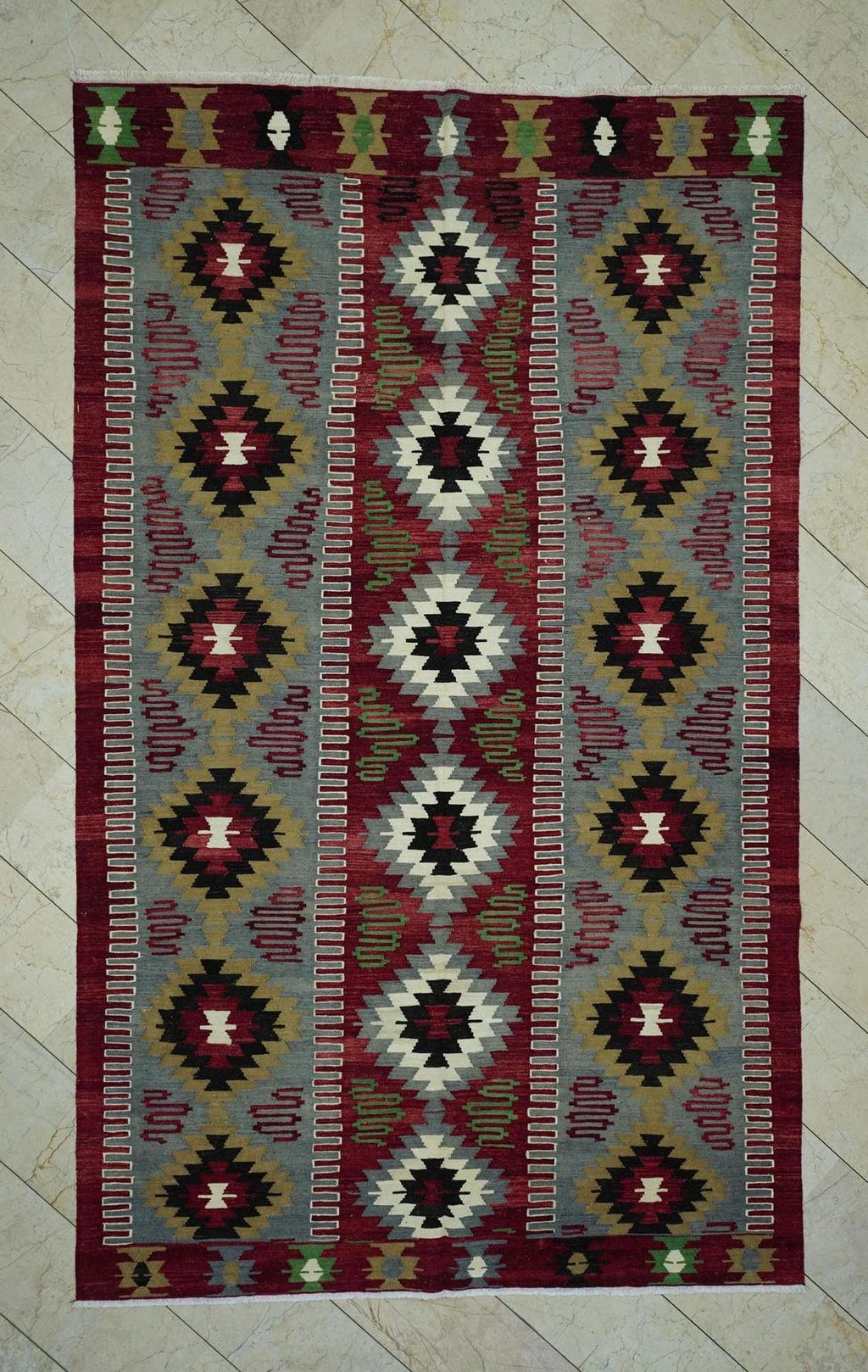 Antique Flat Woven Kilim Rug: 6.6"x10.9' Ft, Home Living Decor Rugs