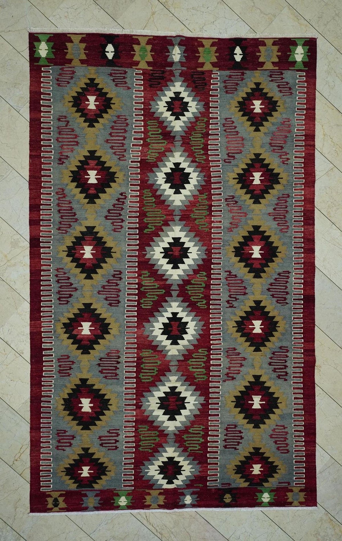 Antique Flat Woven Kilim Rug: 6.6"x10.9' Ft, Home Living Decor Rugs