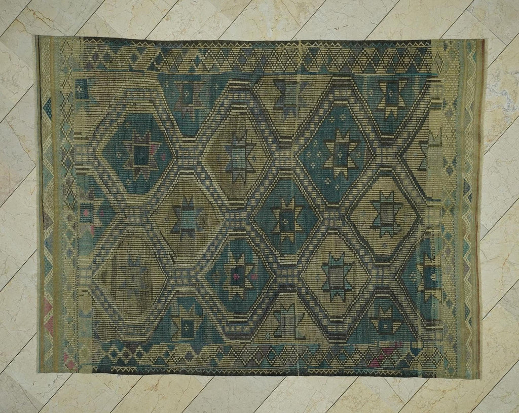 Vintage Turkish Kilim Rug: Handwoven Wool Flat Weave Rugs, 6.1"x8.1" Ft.