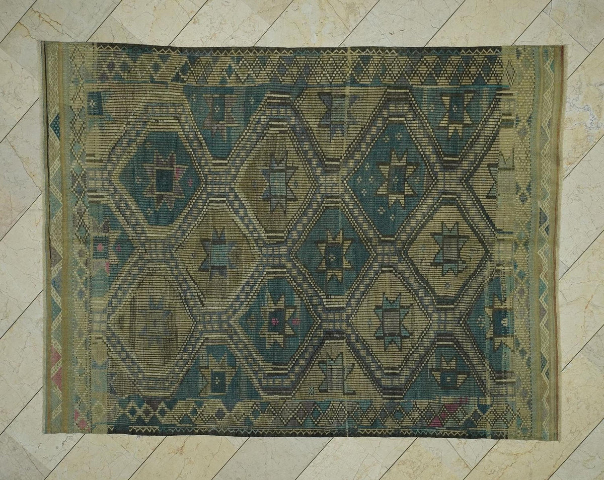 Vintage Turkish Kilim Rug: Handwoven Wool Flat Weave Rugs, 6.1"x8.1" Ft.