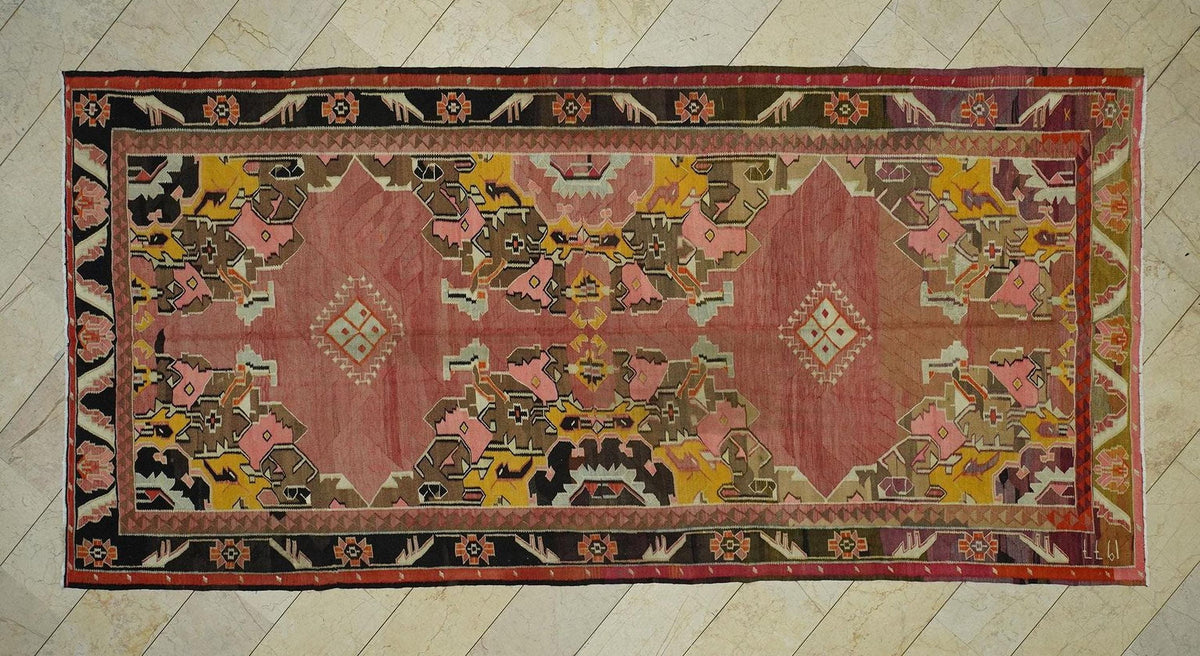 Handmade Kurdish Kilim Rug: Soft Colors, Tribal Flat Weave Vintage Rugs,6,1"x13" Feet.