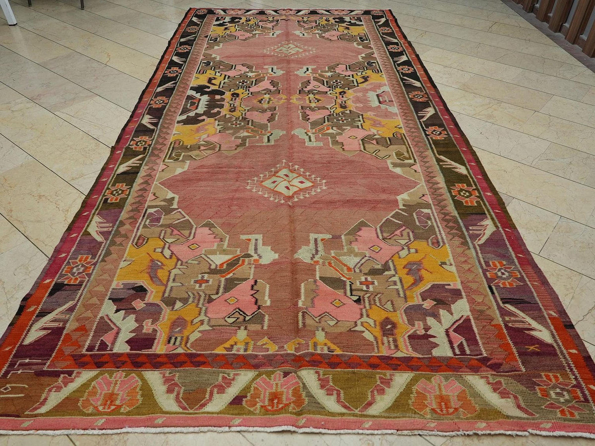 Handmade Kurdish Kilim Rug: Soft Colors, Tribal Flat Weave Vintage Rugs,6,1"x13" Feet.