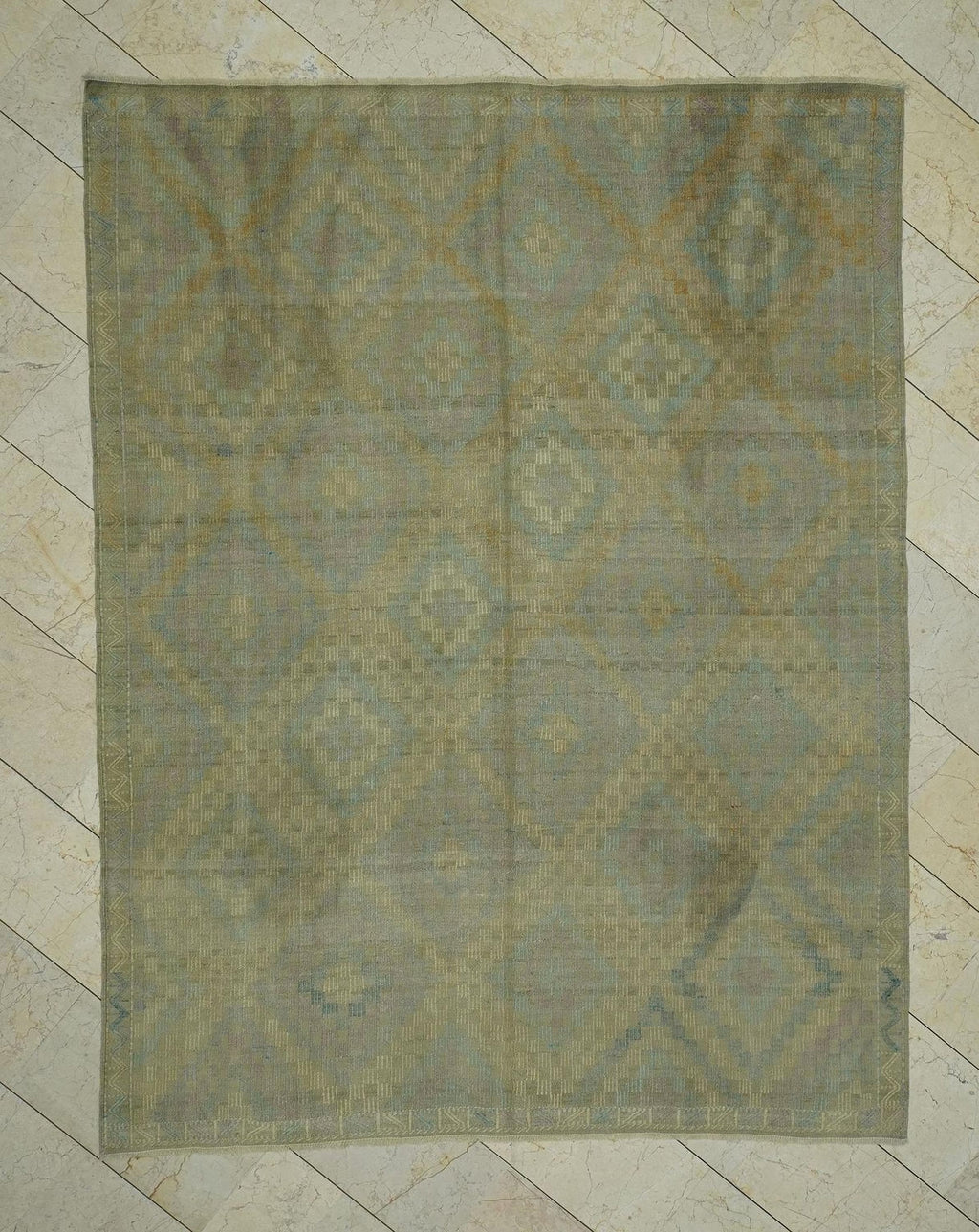 Vintage Turkish Kilim Rug: 6.6 x 8.6 ft, Handwoven Wool,Faded Rugs