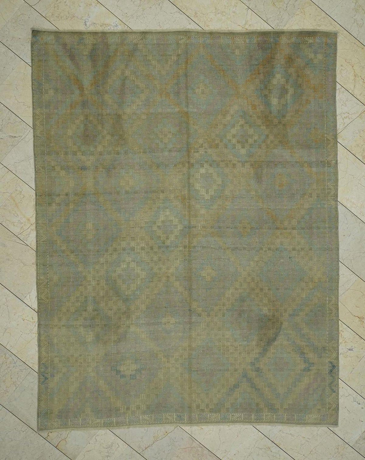 Vintage Turkish Kilim Rug: 6.6 x 8.6 ft, Handwoven Wool,Faded Rugs