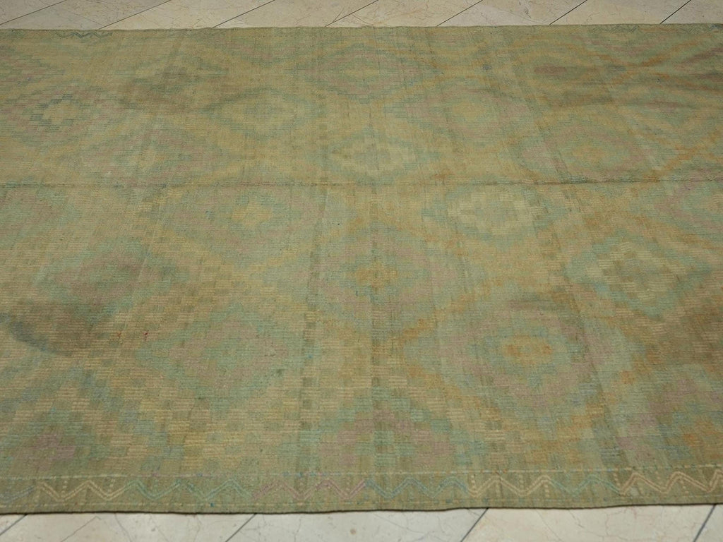 Vintage Turkish Kilim Rug: 6.6 x 8.6 ft, Handwoven Wool,Faded Rugs