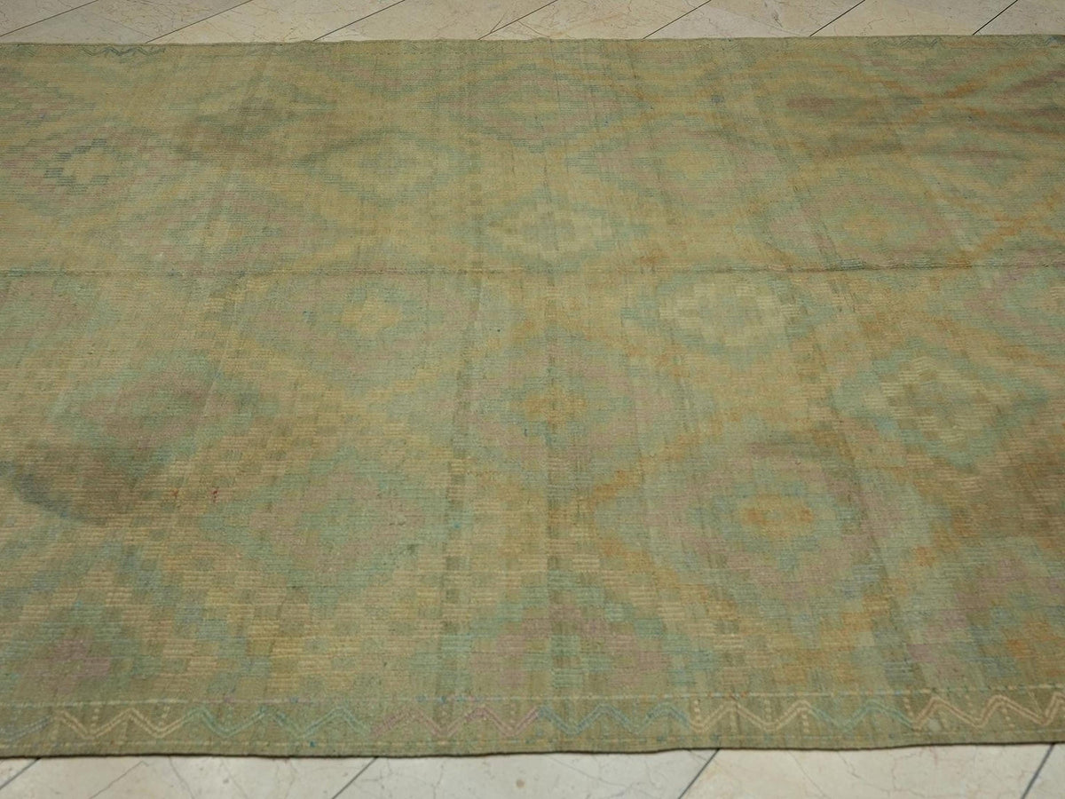 Vintage Turkish Kilim Rug: 6.6 x 8.6 ft, Handwoven Wool,Faded Rugs