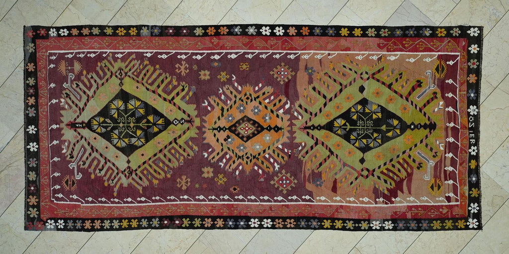 1940s Turkish Kilim Rug 5x11: Handwoven Tribal Farmhouse Decor Rugs.