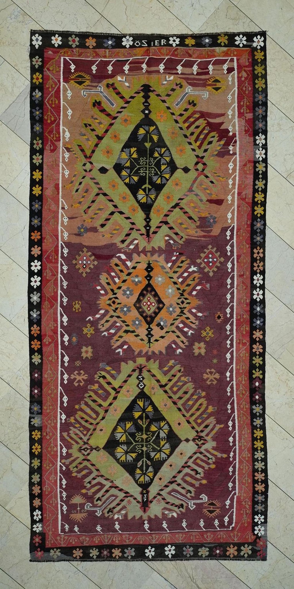 1940s Turkish Kilim Rug 5x11: Handwoven Tribal Farmhouse Decor Rugs.