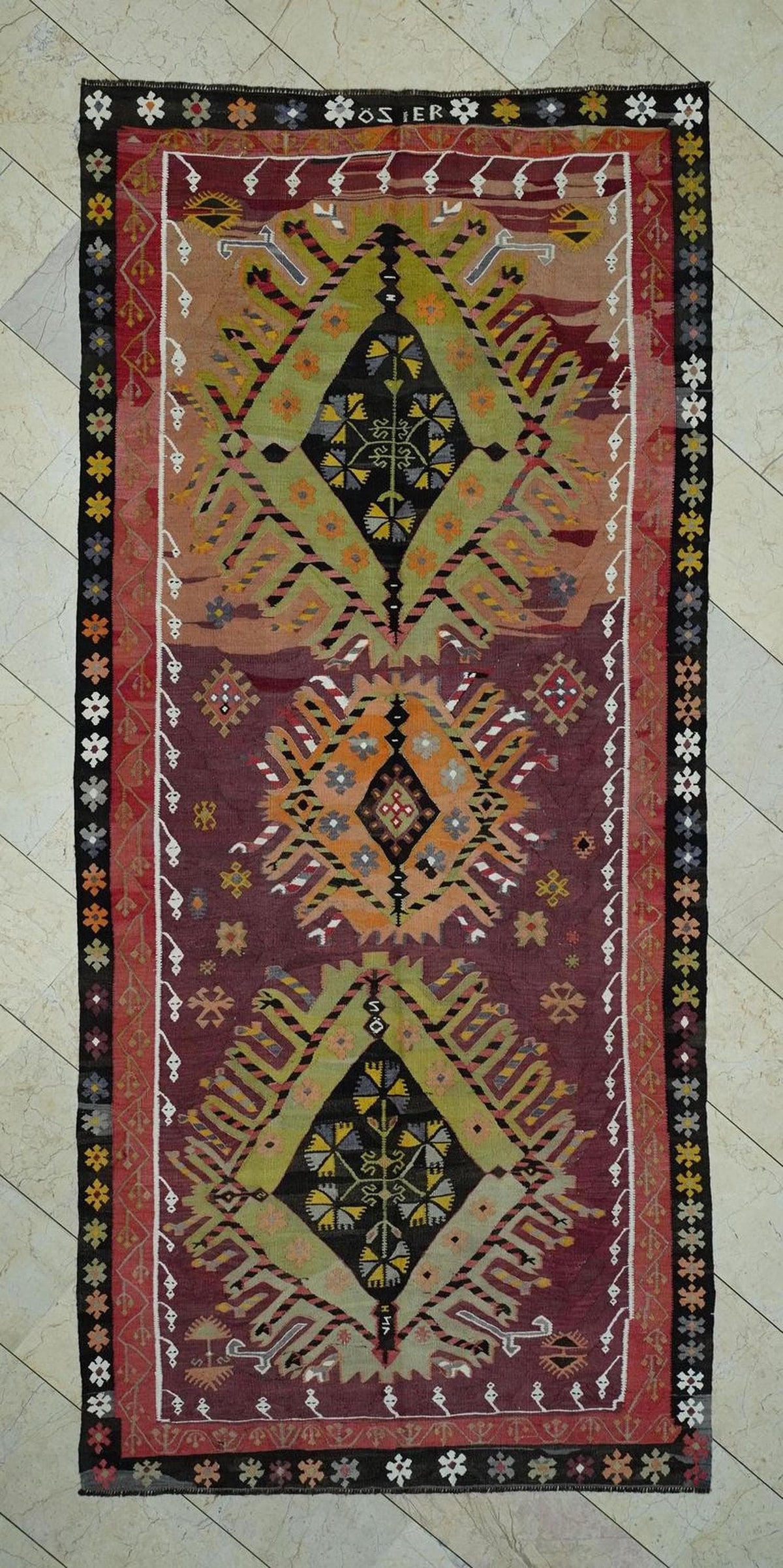 1940s Turkish Kilim Rug 5x11: Handwoven Tribal Farmhouse Decor Rugs.