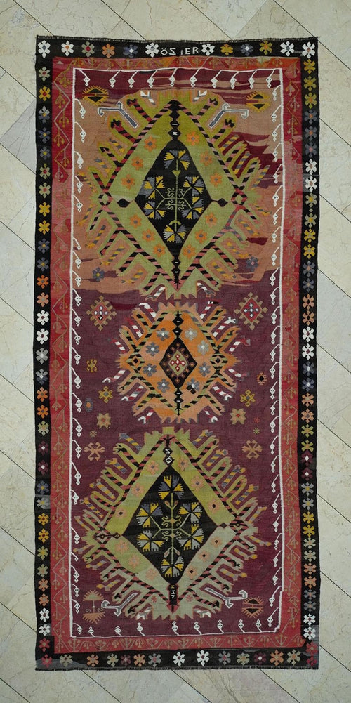 1940s Turkish Kilim Rug 5x11: Handwoven Tribal Farmhouse Decor Rugs.