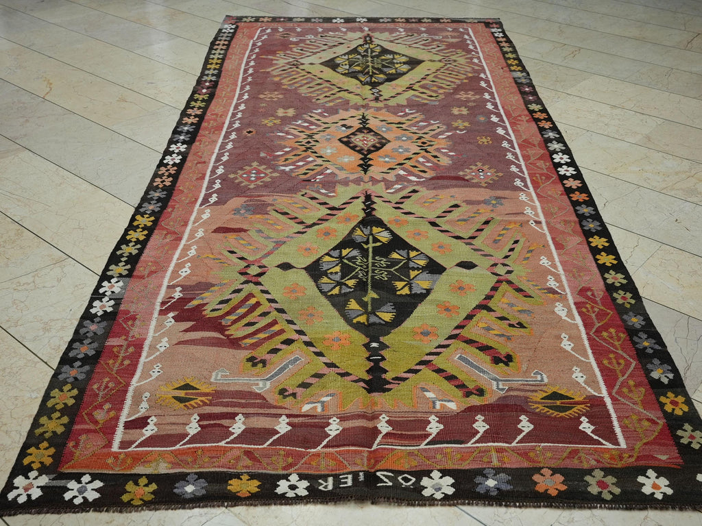 1940s Turkish Kilim Rug 5x11: Handwoven Tribal Farmhouse Decor Rugs.