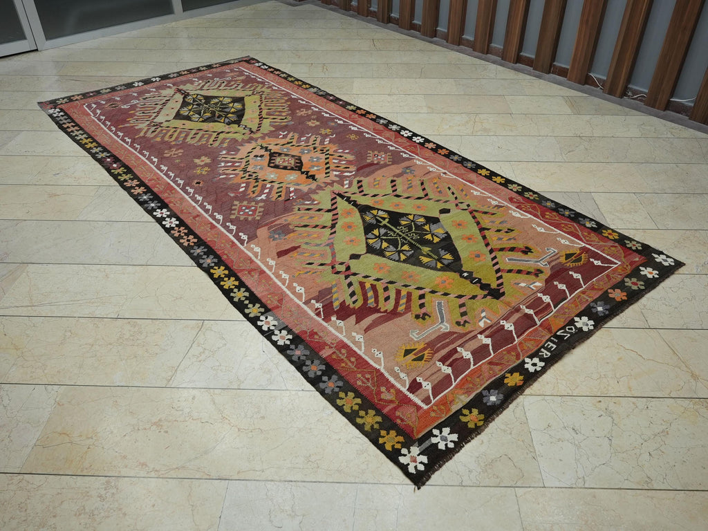 1940s Turkish Kilim Rug 5x11: Handwoven Tribal Farmhouse Decor Rugs.