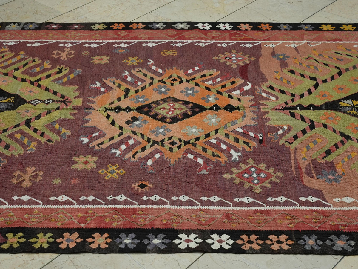 1940s Turkish Kilim Rug 5x11: Handwoven Tribal Farmhouse Decor Rugs.