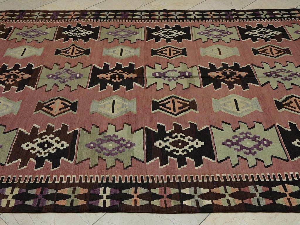 Pastel Turkish Kilim Rug: Flat Woven Bohemian Decor Rugs, 6,4"x9,6" Feet.