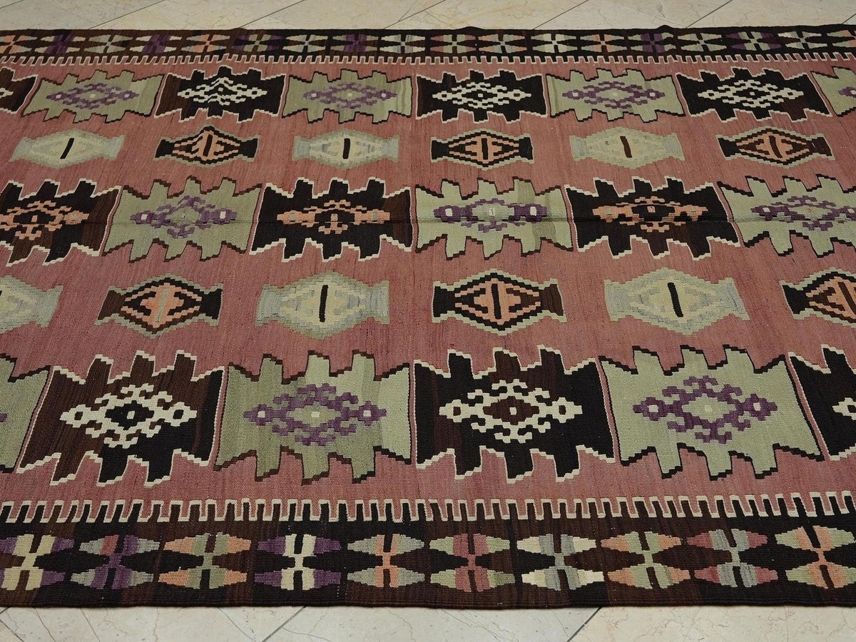 Pastel Turkish Kilim Rug: Flat Woven Bohemian Decor Rugs, 6,4"x9,6" Feet.