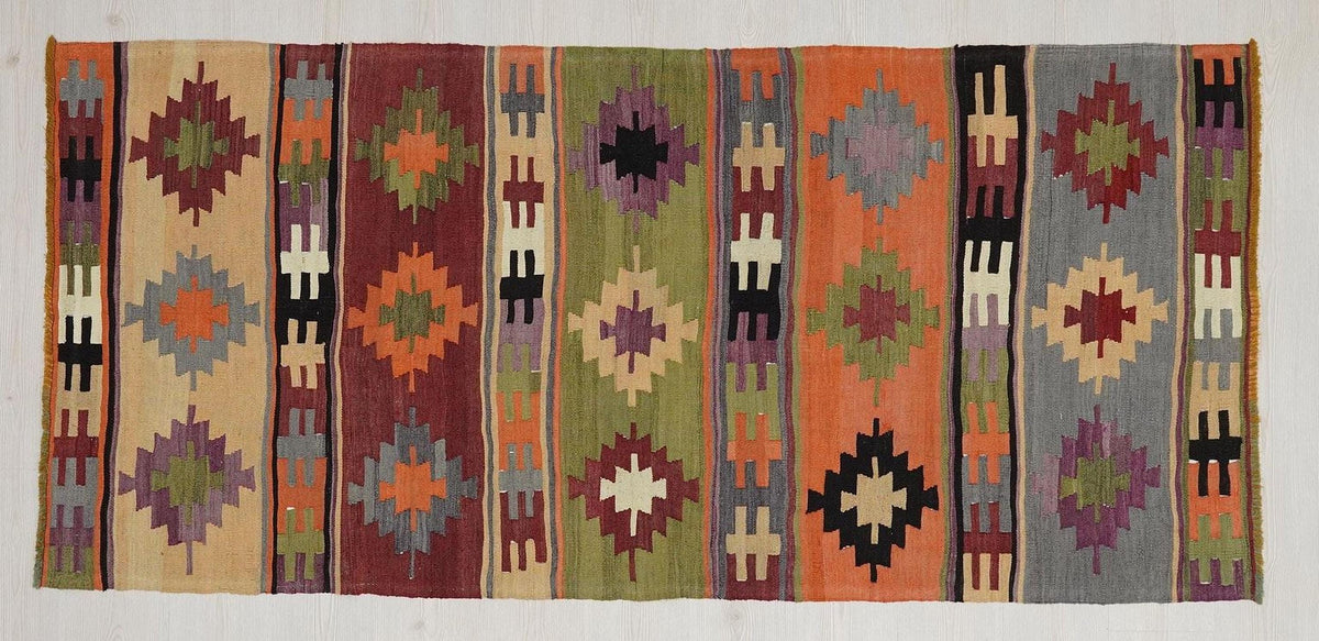 Small Vintage Turkish Kilim Rug,Handwoven Wool Rugs 3.4x7.5