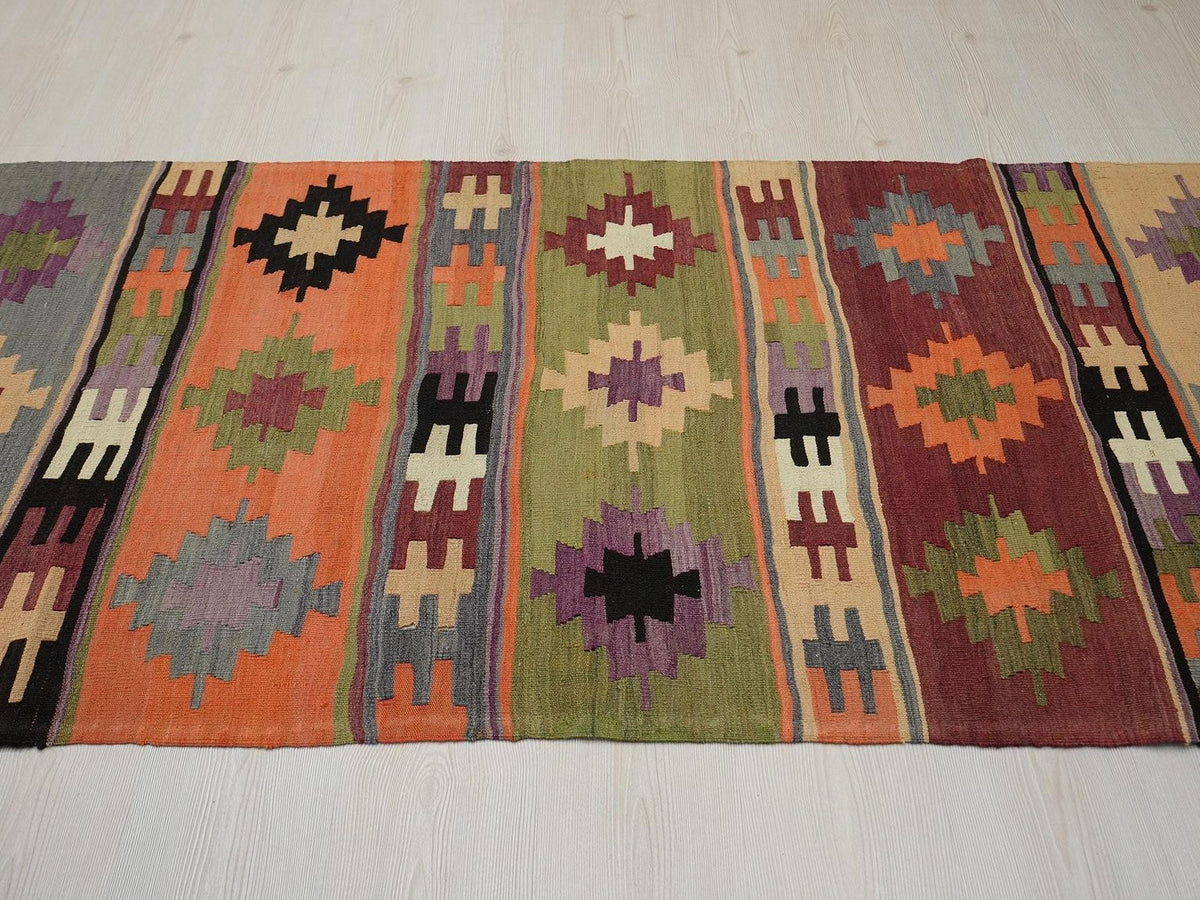 Small Vintage Turkish Kilim Rug,Handwoven Wool Rugs 3.4x7.5