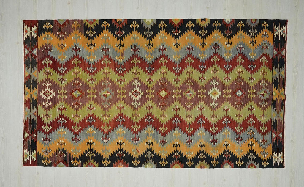 Antique Village Turkish Kilim Rug: Colorful Mid-Century Style Home Living Decor Rugs, 5.6x9.8 ft