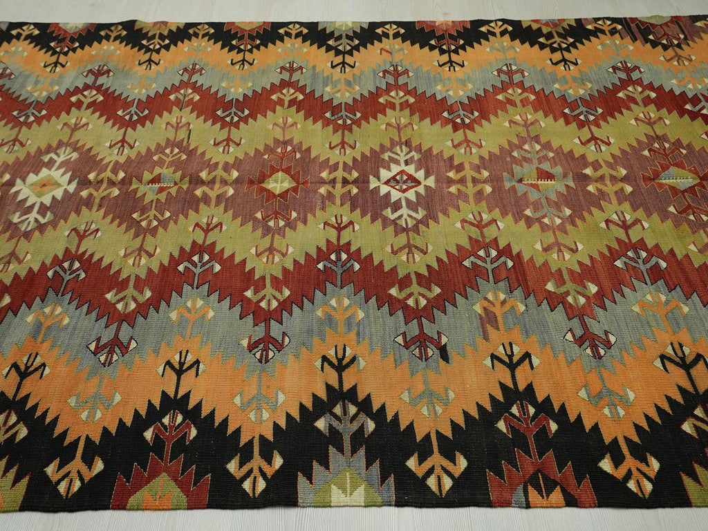 Antique Village Turkish Kilim Rug: Colorful Mid-Century Style Home Living Decor Rugs, 5.6x9.8 ft
