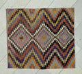 Small Square Size Zigzag Pattern Old Turkish Kilim Rug: 3.5x4 Feet,Valentine's day Gift.