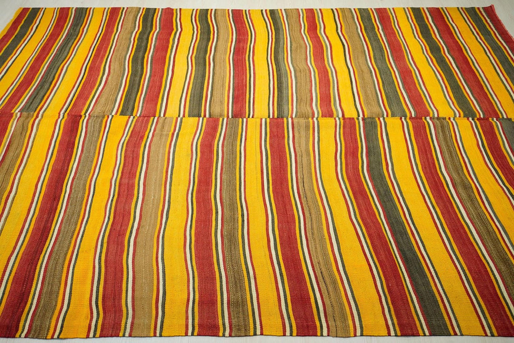 Yellow Striped Kilim Rug,Large Bohemian Turkish Rugs 6x10