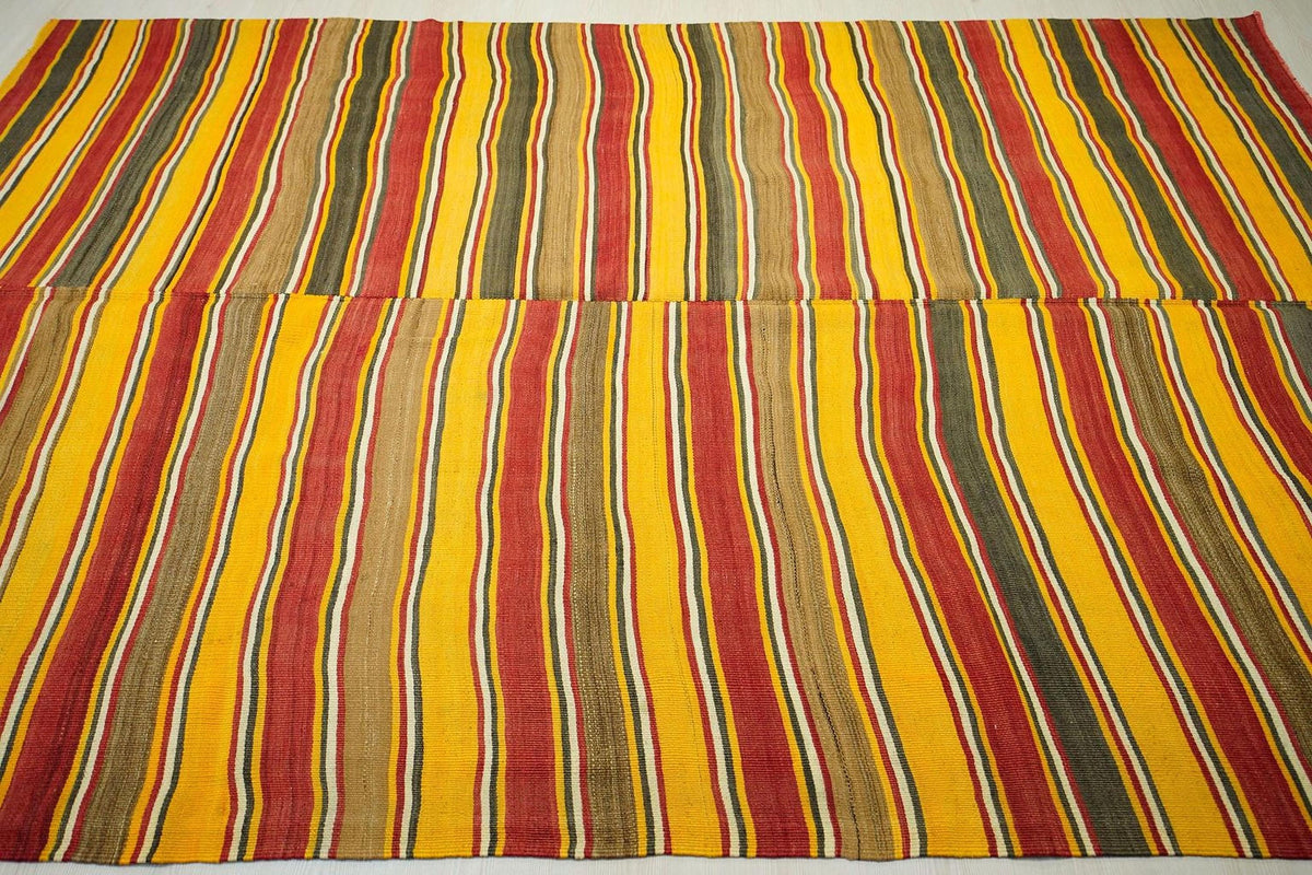 Yellow Striped Kilim Rug,Large Bohemian Turkish Rugs 6x10
