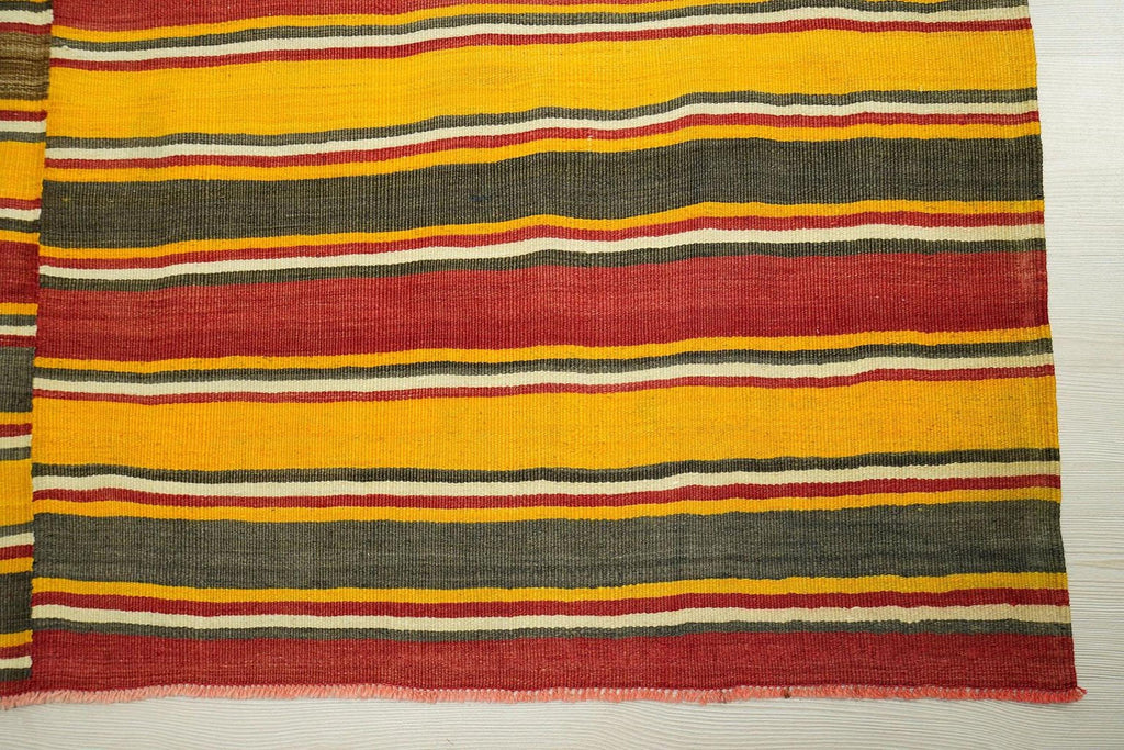 Yellow Striped Kilim Rug,Large Bohemian Turkish Rugs 6x10