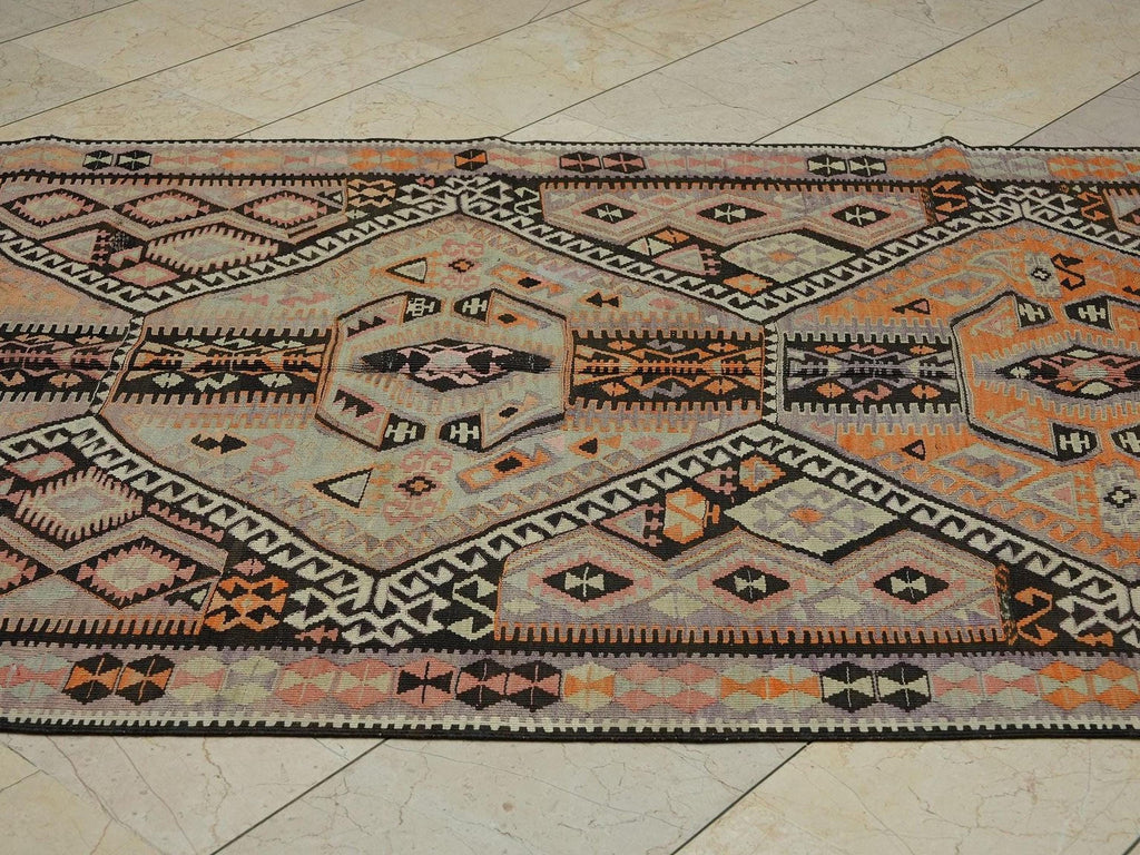 Antique Kars Kilim Rug Runner: 5x13 Turkish Flat Weave Hallway Decor
