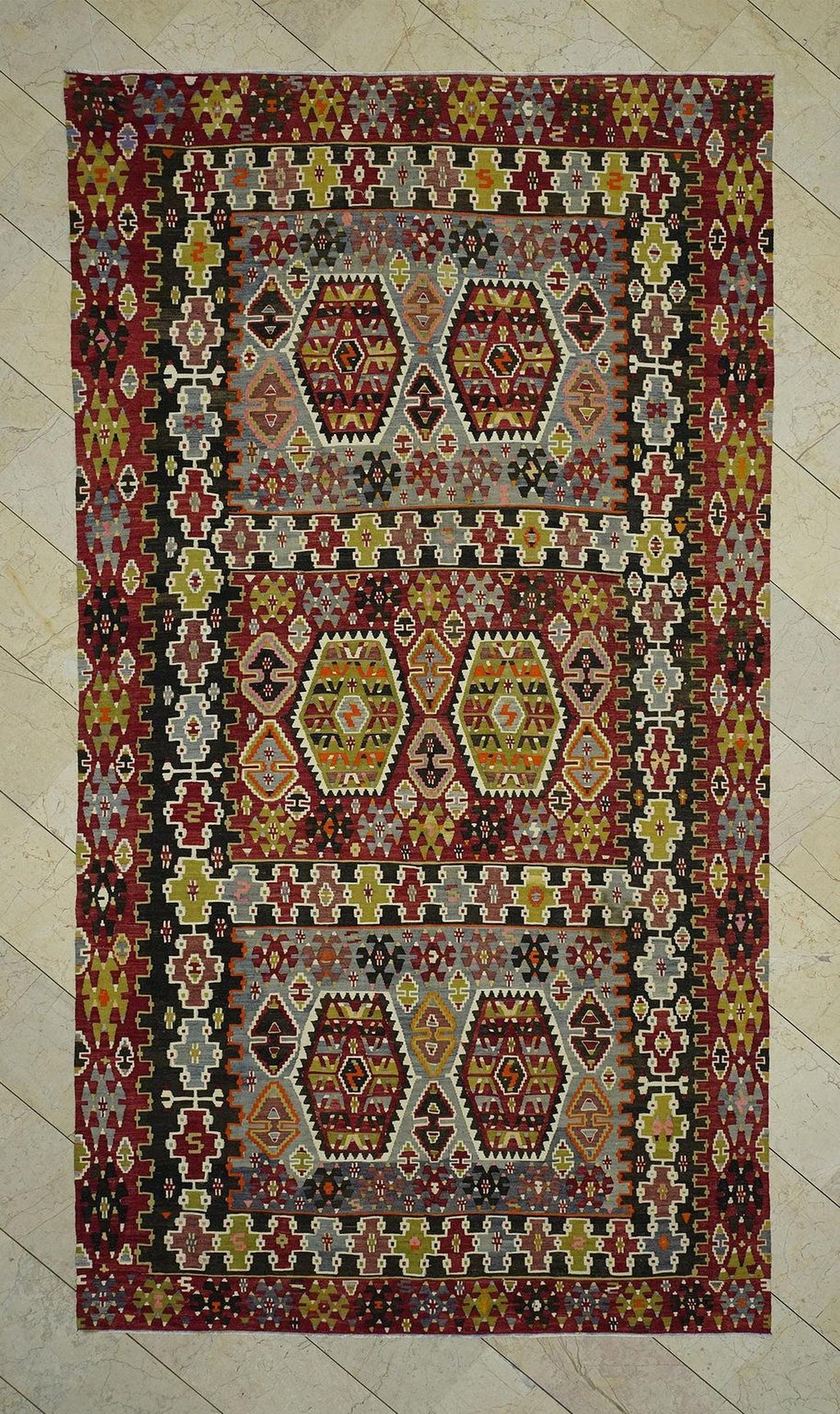 Antique Turkish Kilim Rug: 1940s Unique Handmade Wool Rugs 6,2x11,7 Feet.