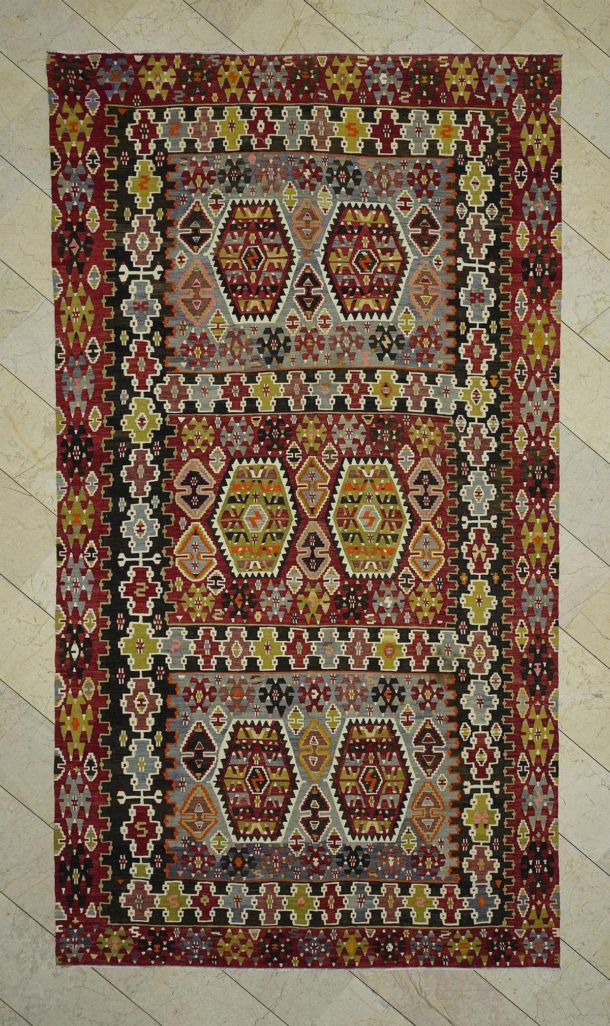 Antique Turkish Kilim Rug: 1940s Unique Handmade Wool Rugs 6,2x11,7 Feet.