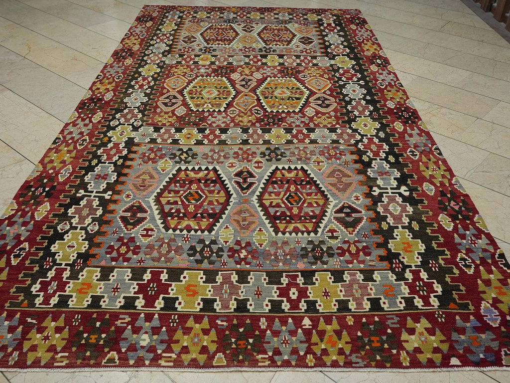 Antique Turkish Kilim Rug: 1940s Unique Handmade Wool Rugs 6,2x11,7 Feet.