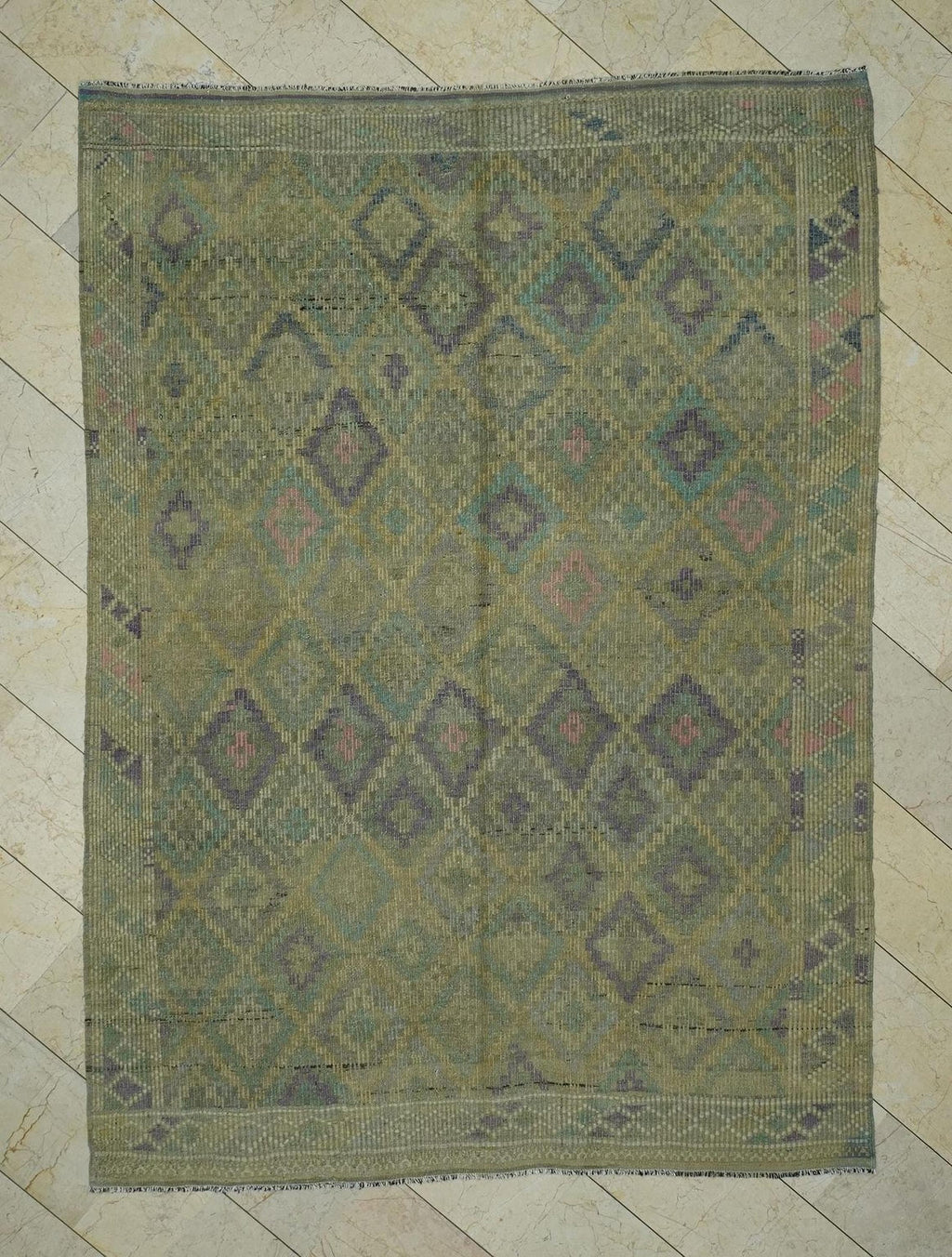 Vintage Turkish Kilim Rug: 6,5x9 Mid-Century Modern Flat Weave Rugs.