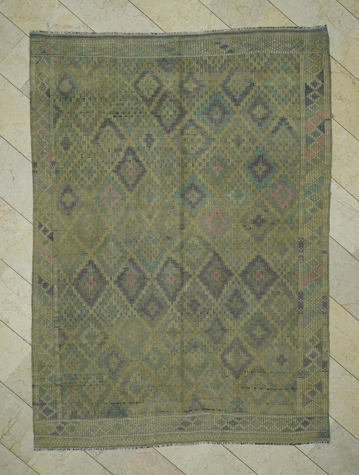 Vintage Turkish Kilim Rug: 6,5x9 Mid-Century Modern Flat Weave Rugs.