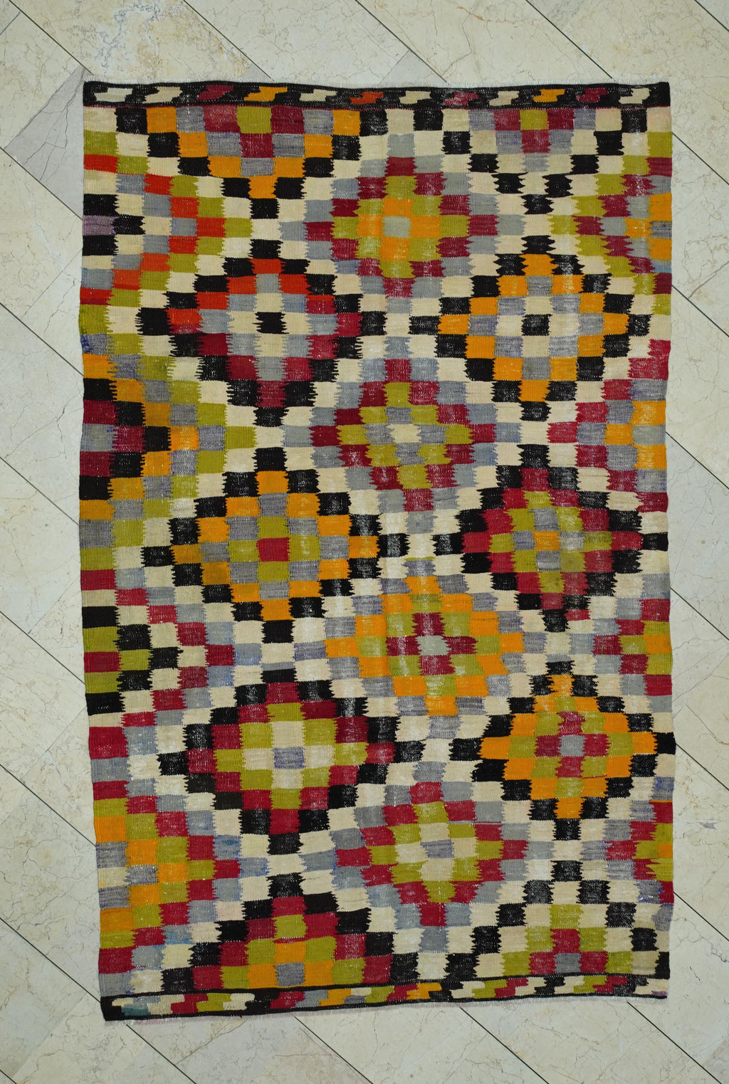 5x8 Old Turkish Kilim Rug: Antique Flat Woven Rugs
