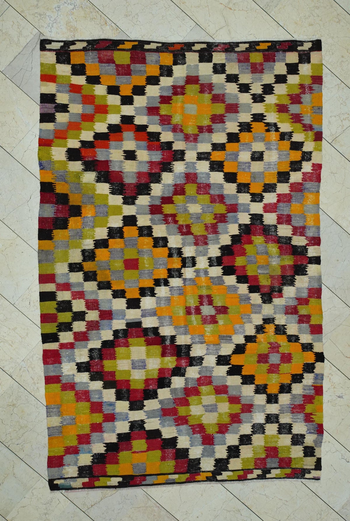 5x8 Old Turkish Kilim Rug: Antique Flat Woven Rugs