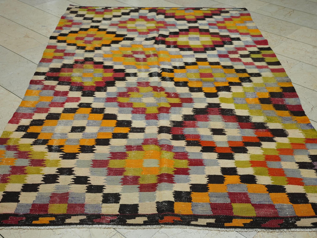 5x8 Old Turkish Kilim Rug: Antique Flat Woven Rugs