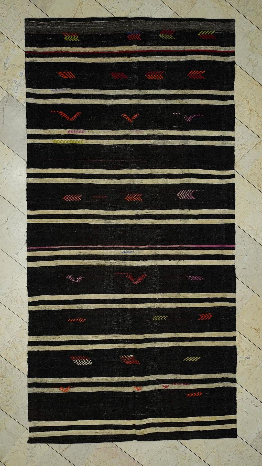 Vintage Goat Hair Kilim Rug: 5.1x10.2 ft, Natural Brown Turkish Rugs