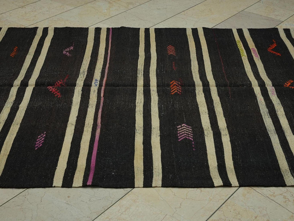 Vintage Goat Hair Kilim Rug: 5.1x10.2 ft, Natural Brown Turkish Rugs
