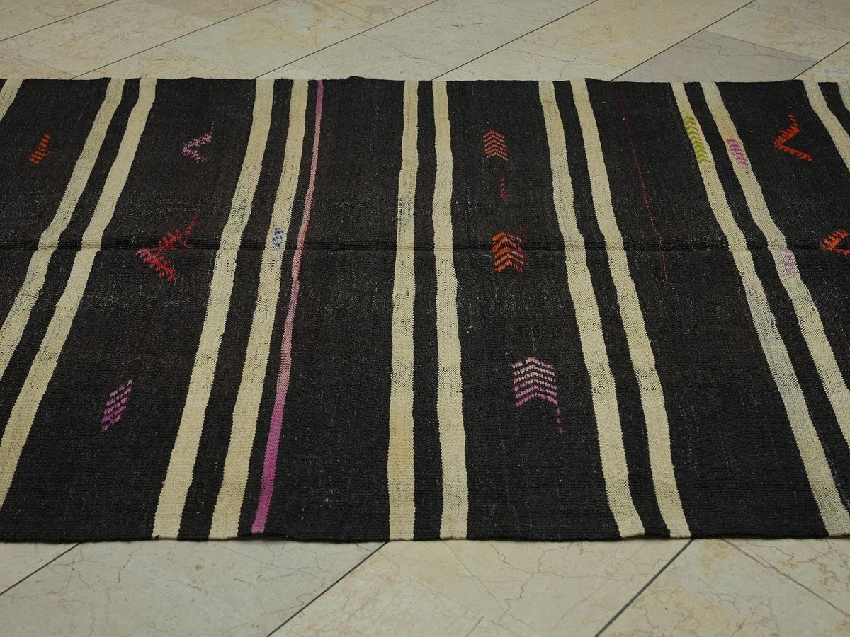 Vintage Goat Hair Kilim Rug: 5.1x10.2 ft, Natural Brown Turkish Rugs